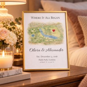 Personalised Green Map Print for Couples, First Chapter Location Artwork, Thoughtful Gift