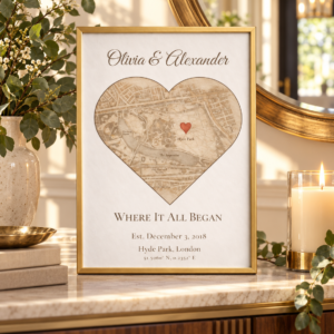 Heart Location Map Print for Couples, Personalised Memory Artwork, Elegant Gift