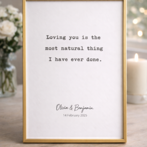 Loving You Is the Most Natural Thing Quote Print, Personalised Couple Wall Art, Romantic Gift