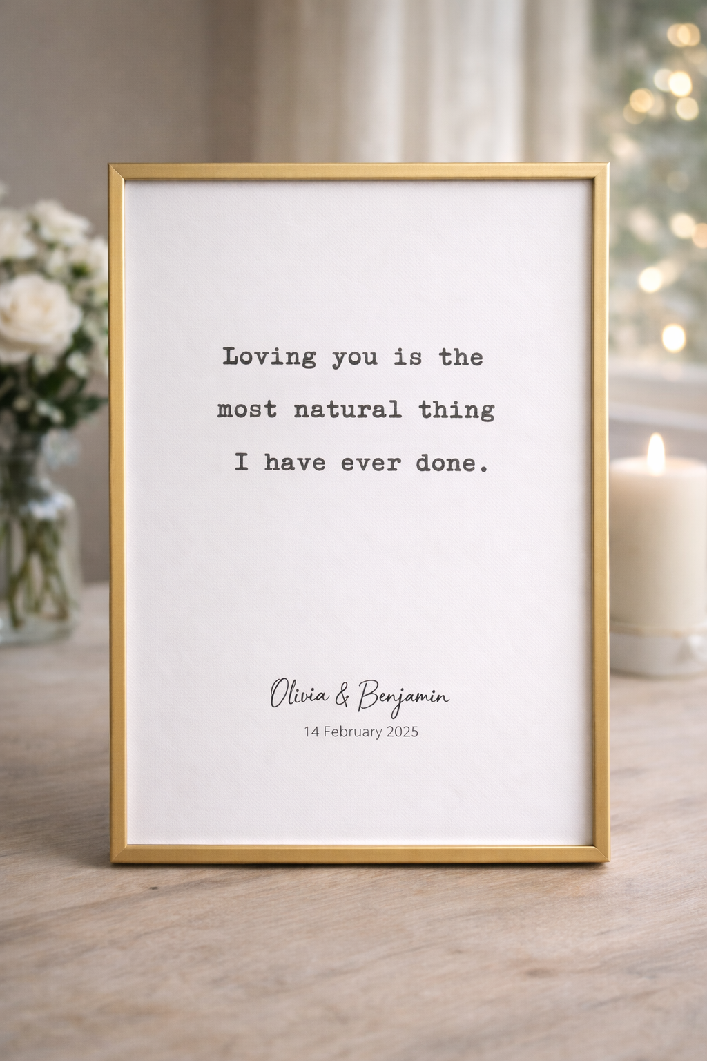 Loving You Is the Most Natural Thing Quote Print, Personalised Couple Wall Art, Romantic Gift