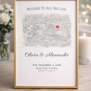 Where It All Began Map Print, Personalised Couple Location Wall Art, Romantic Gift