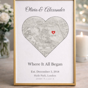 Personalised Heart Shaped Map Print, Custom Location Artwork for Couples, Meaningful Gift