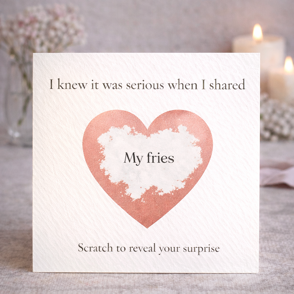 Funny Scratch Card Gift for Partner, Playful Love Card with Gold Heart, Romantic Reveal Card for Couples