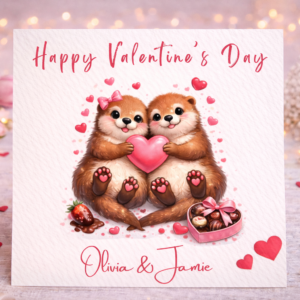 Valentine’s Day Cute Otter Couple Card Personalised Romantic Animal Illustration Love Gift for Partner Wife Girlfriend