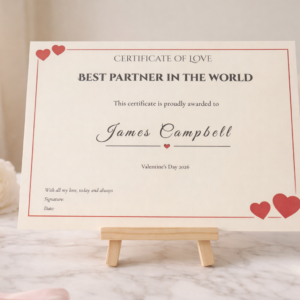 Best Partner Certificate of Love, Personalised Valentine’s Day Certificate, Romantic Keepsake Gift