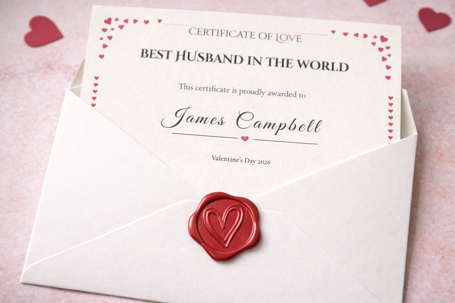 Personalised Best Wife Certificate Gift, Romantic Love Certificate Print for Wife Anniversary or Valentine’s Day - Image 3