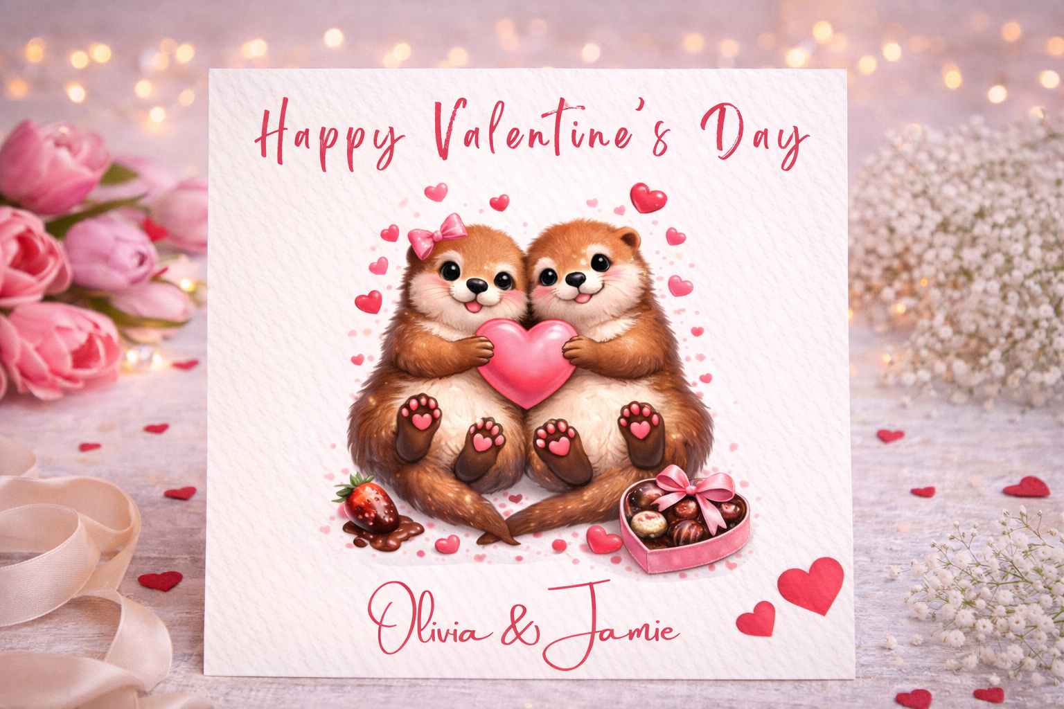 Valentineās Day Cute Otter Couple Card Personalised Romantic Animal Illustration Love Gift for Partner Wife Girlfriend