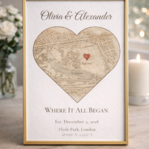 Heart Location Map Print for Couples, Personalised Memory Artwork, Elegant Gift