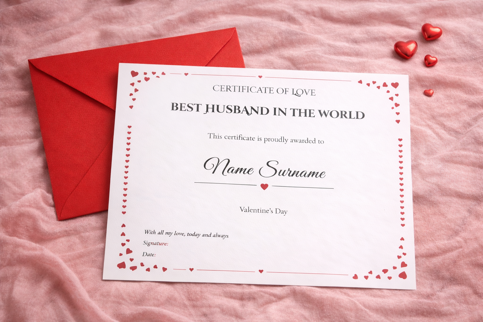 Personalised Best Wife Certificate Gift, Romantic Love Certificate Print for Wife Anniversary or Valentine’s Day - Image 4