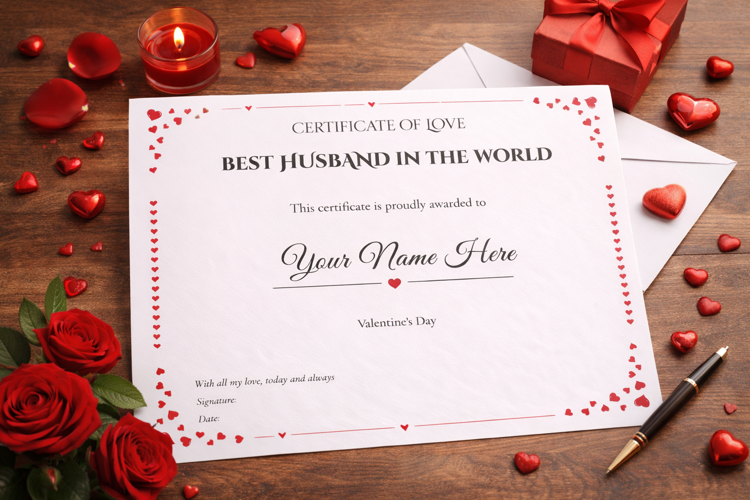 Personalised Best Wife Certificate Gift, Romantic Love Certificate Print for Wife Anniversary or Valentine’s Day - Image 7
