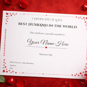 Personalised Best Wife Certificate Gift, Romantic Love Certificate Print for Wife Anniversary or Valentine’s Day