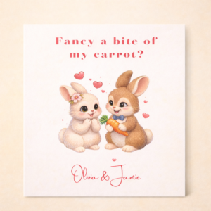 Valentine’s Day Gift Cute Bunny Couple Card Personalised Name Print Romantic Animal Love Gift for Him or Her