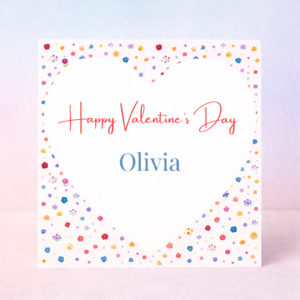 Valentine’s Day Gift Floral Heart Card Personalised Name Colourful Romantic Love Card Cheerful Valentine Design