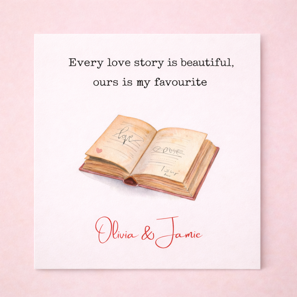 Valentineās Day Gift Love Story Book Print Personalised Names Romantic Quote Card Meaningful Couple Gift for Him or Her