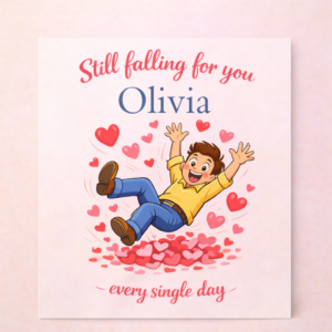Valentine’s Day Gift Still Falling For You Card Personalised Name Playful Love Illustration Romantic Gift