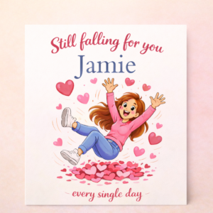 Valentine’s Day Gift Still Falling For You Card Personalised Name Romantic Love Illustration Sweet Couple Gift