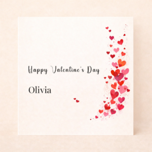 Valentine’s Day Gift Personalised Name Card Watercolour Heart Cascade Minimal Romantic Love Card Elegant Valentine Design
