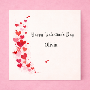 Valentine’s Day Gift Watercolour Heart Cascade Card Personalised Name Romantic Minimal Love Card Elegant Valentine Design