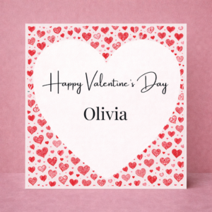 Valentine’s Day Gift Dense Red Heart Pattern Card Personalised Name Romantic Love Card Bold Valentine Design