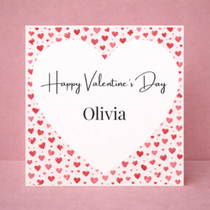 Valentine’s Day Gift Red Heart Pattern Card Personalised Name Romantic Love Card Classic Valentine Design