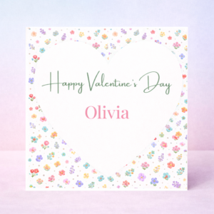 Valentine’s Day Gift Pastel Floral Heart Card Personalised Name Soft Romantic Love Card Elegant Spring Valentine Design