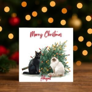 Festive Feline Duo | Holiday Lights Scene with Two Pets | Personalized Winter Greeting