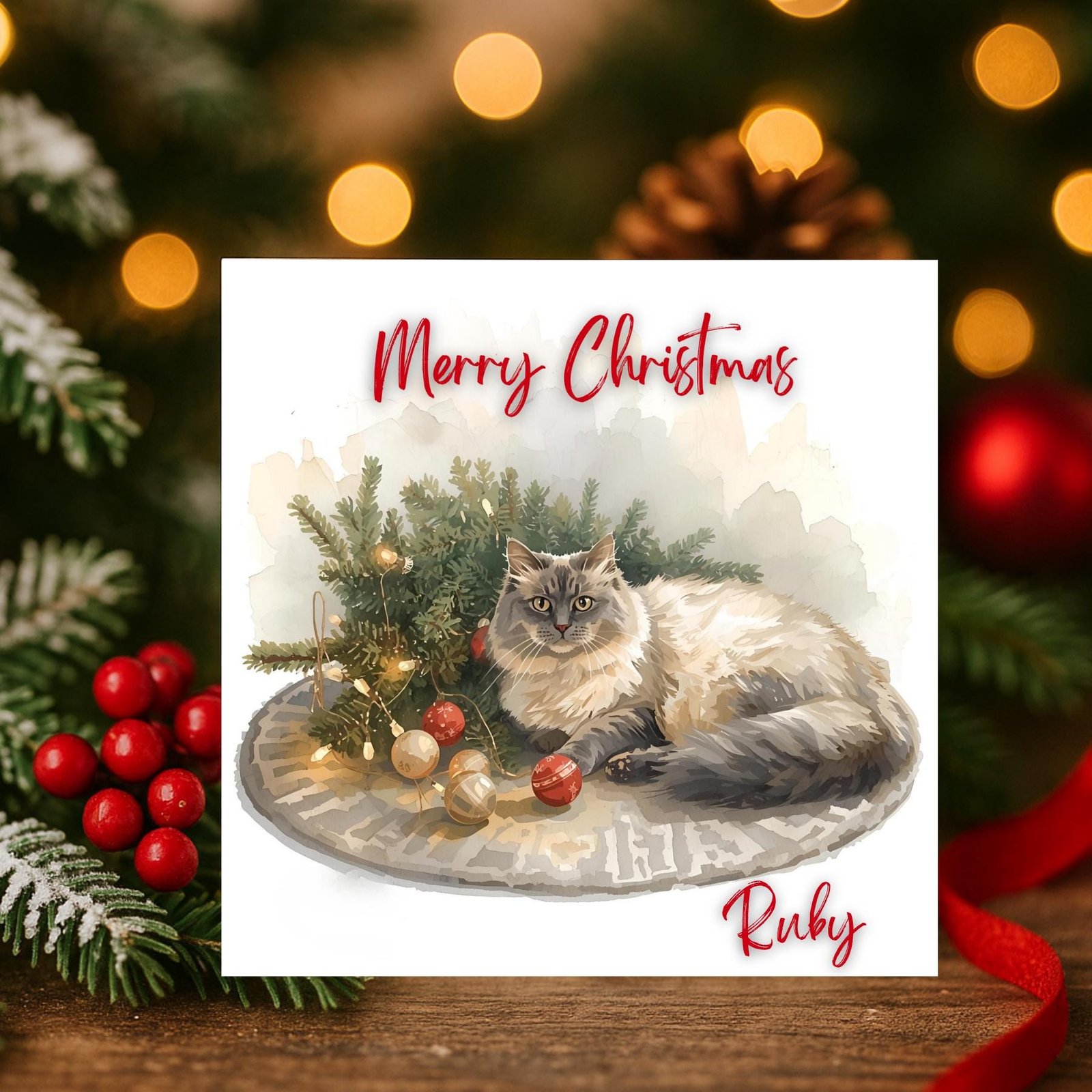 Personalized Ragdoll Cat Christmas Card | Elegant Holiday Pet Card