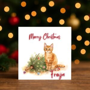 Christmas Card | Ginger Cat Warm Seasonal Lights and Personalized Winter Greeting for Pet Lovers