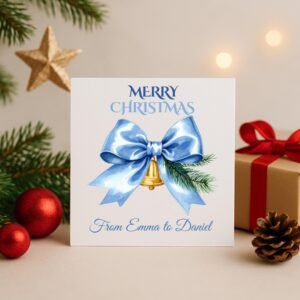 Personalised Christmas Card, Linen Embossed Greeting with Envelope, Custom Message, Wax Seal Option