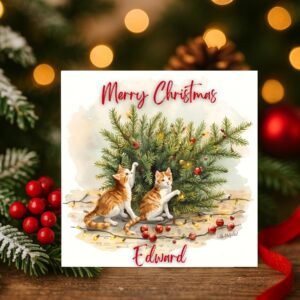 Personalised Ginger Kittens Christmas Card festive holidays | gift for cat lovers custom name winter scene cosy seasonal surprise