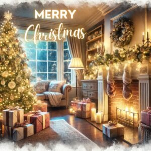 Personalized Christmas Card, Fireplace Scene, Holiday Gifting