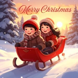 Magical Christmas Sledding Card for Kids, Festive Winter Scene, Holiday Greeting, Cozy Seasonal Gift for Families and Friends