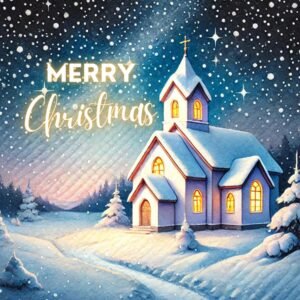 Personalized Winter Church Christmas Card, Snowy Landscape