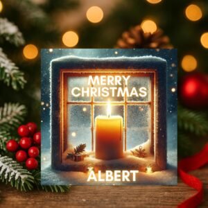 Personalised Christmas Candle Card – Warm Winter Window Scene –  Holiday Greeting for Loved Ones