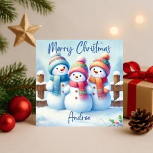 Personalised Snowman Family Christmas Card Professionally Printed Winter Greeting Holiday Card with Name