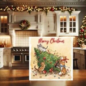 Funny Cat Christmas Card | Naughty Kittens and Christmas Tree | Personalized Holiday Cards