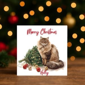 Fluffy Holiday Companion | Sparkling Ornament Scene with Personalized Winter Greeting | Christmas Card