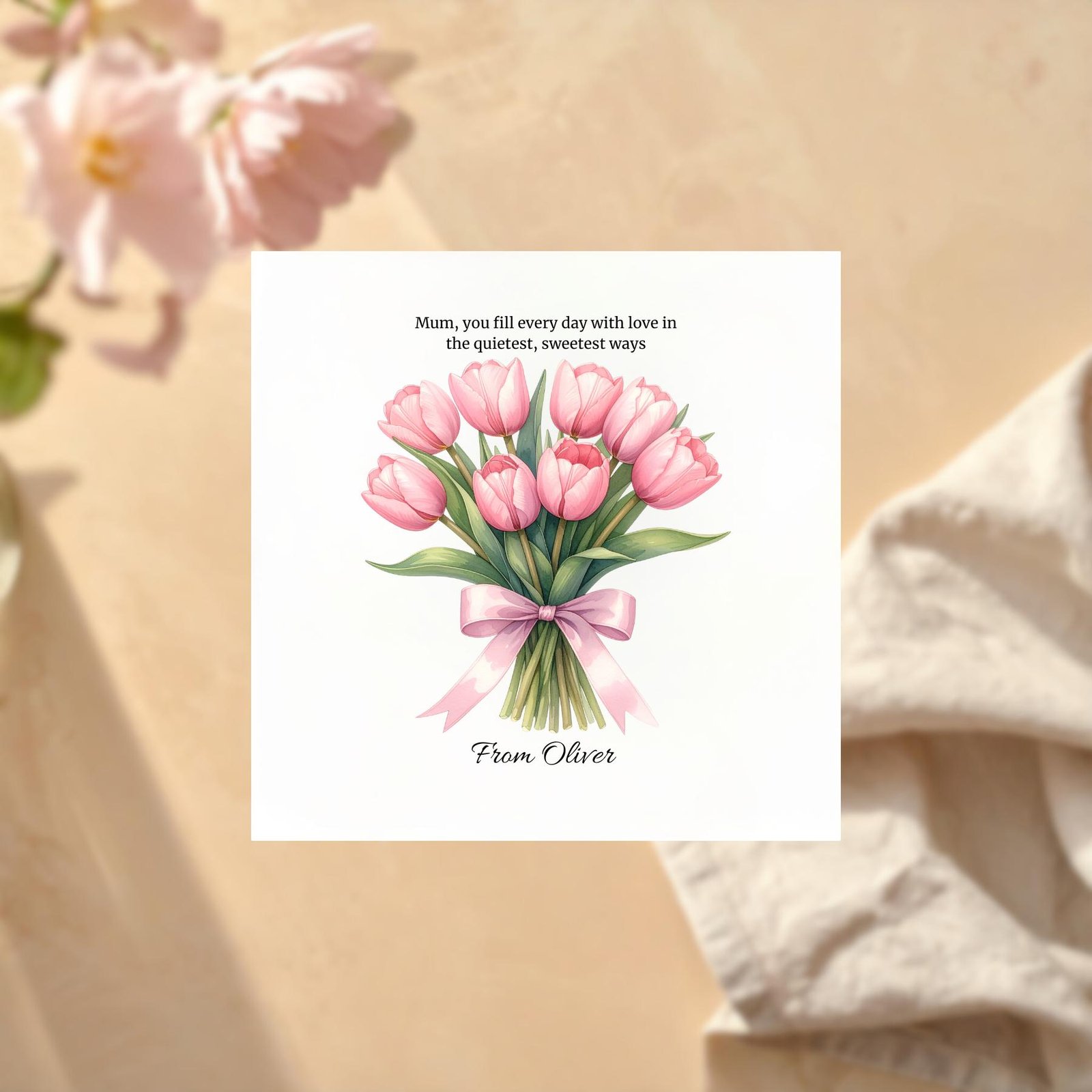 Personalised Happy Mothers Day Card for Mum, Custom Mothering Sunday Gift, Sentimental Greeting from Daughter Son