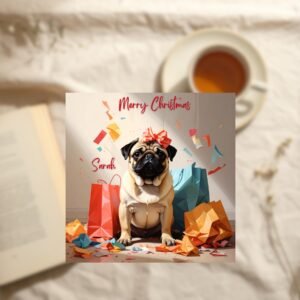 Puppy Christmas Card, Personalised Dog Holiday Card, Dog Mum Xmas, Dog Dad Xmas, Son Winter Card, Daughter Festive Card, Sweet Pet Christmas