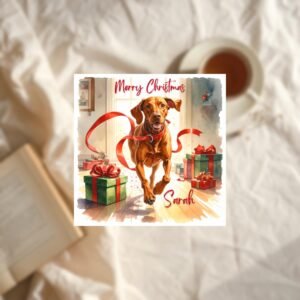 Personalised Pet Christmas Card, Puppy Snow Scene, Dog Lover Xmas Gift, Mom Christmas Card, Dad Holiday Card, Son Christmas Card