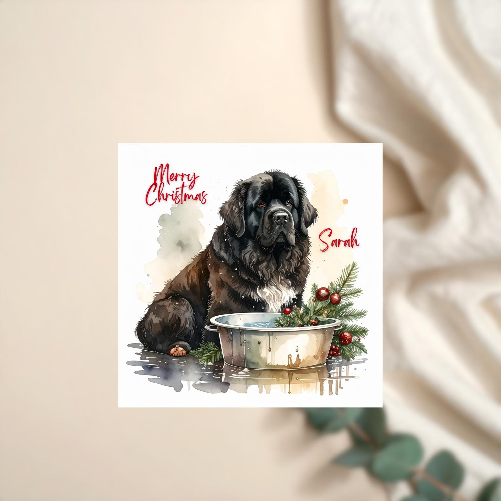 Personalized Dog Christmas Card, Puppy Holiday Art