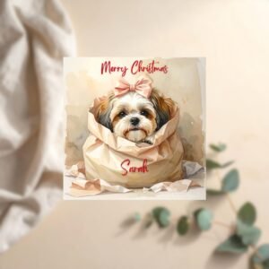 Personalized Dog Christmas Card, Puppy Xmas Art