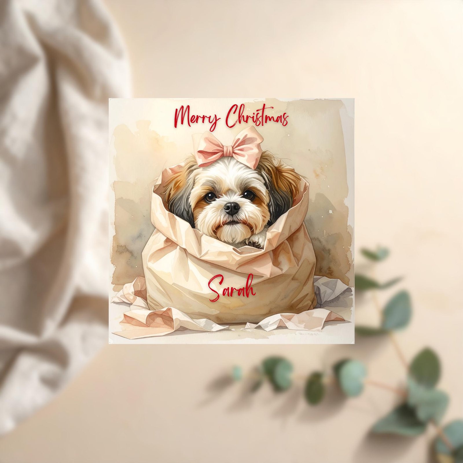 Personalized Dog Christmas Card, Puppy Xmas Art