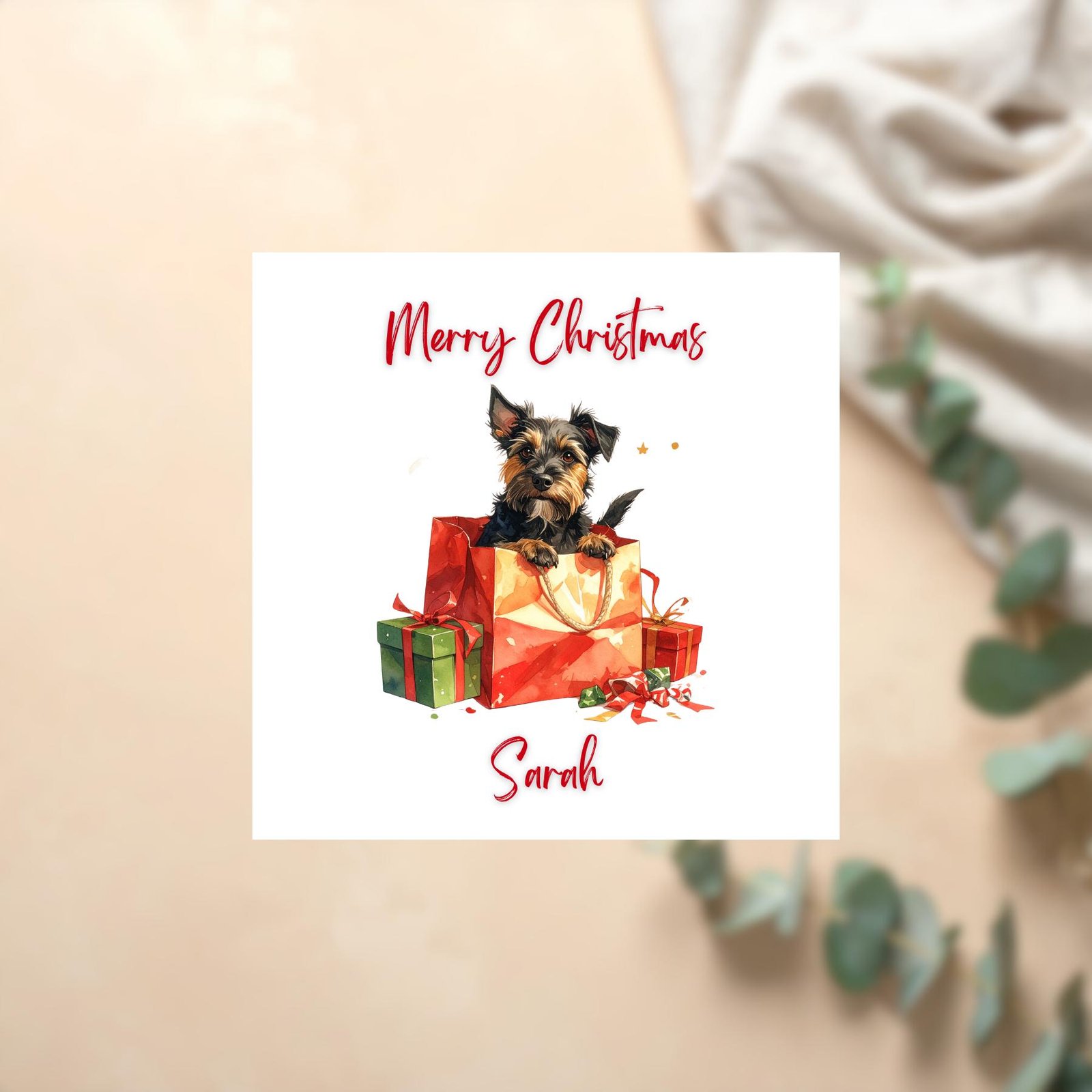 Personalized Dog Christmas Card, Pet Holiday Art