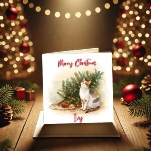 Personalized Calico Cat Christmas Card | Pet Lover Holiday Greeting