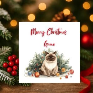 Personalized Cat Christmas Card, Festive Holiday Lights