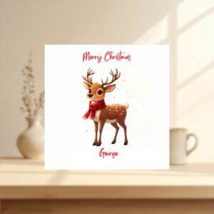 Personalized Christmas Card, Festive Reindeer, Holiday Greeting