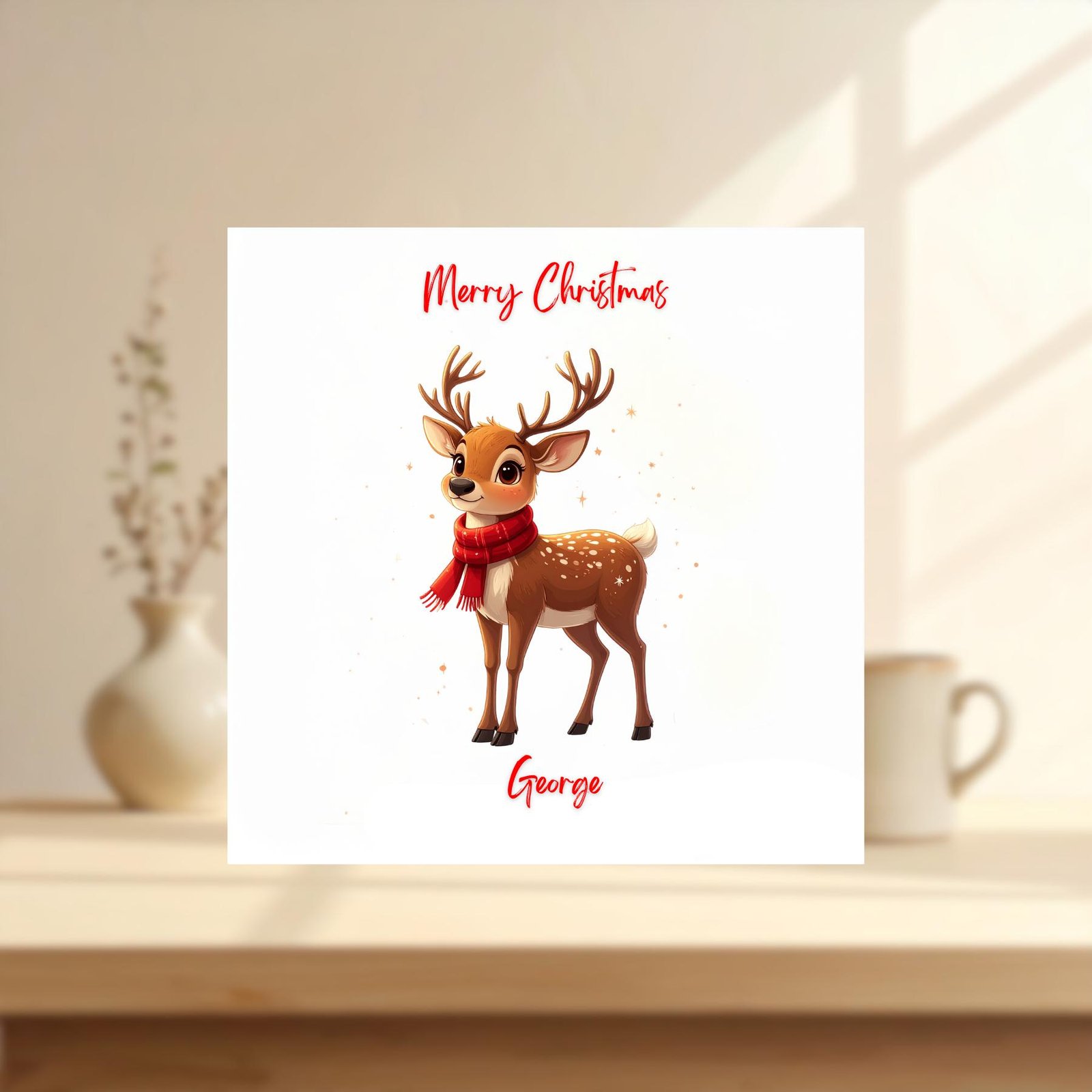 Personalized Christmas Card, Festive Reindeer, Holiday Greeting