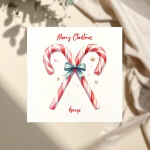 Personalized Candy Cane Christmas Card, Family Holiday Greeting
