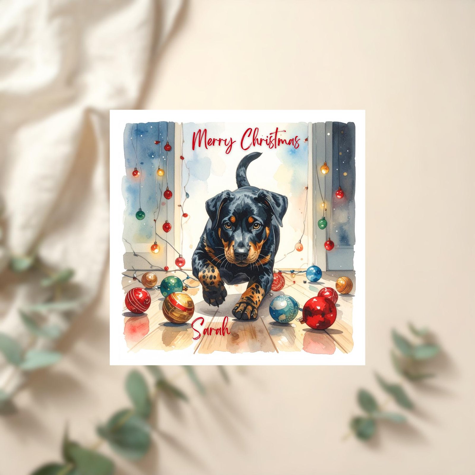 Personalized Dog Christmas Card, Puppy Holiday Greeting
